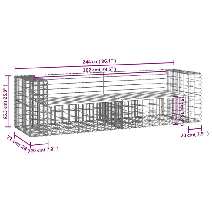 Tuinbank Schanskorfontwerp 244X7X65,5 Cm Massief Grenenhout