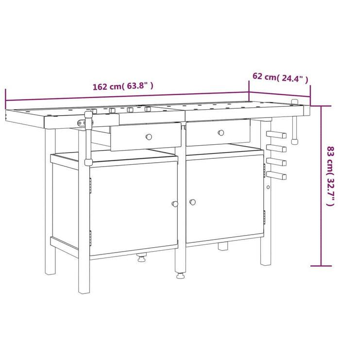 Werkbank Met Lades En Bankschroeven 162X62X83 Cm Acaciahout