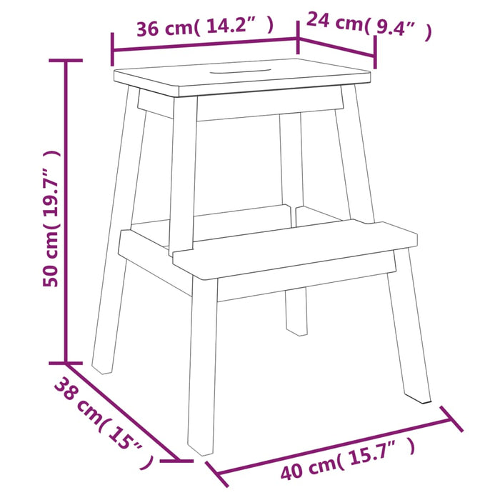 Kruk 2-Staps 40X38X50 Cm Massief Acaciahout