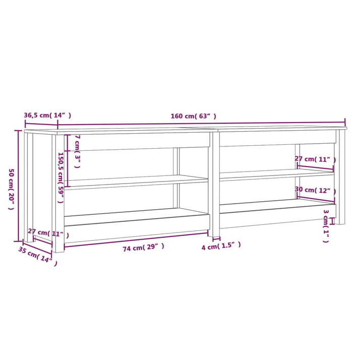 Schoenenbank 160X36,5X50 Cm Massief Grenenhout