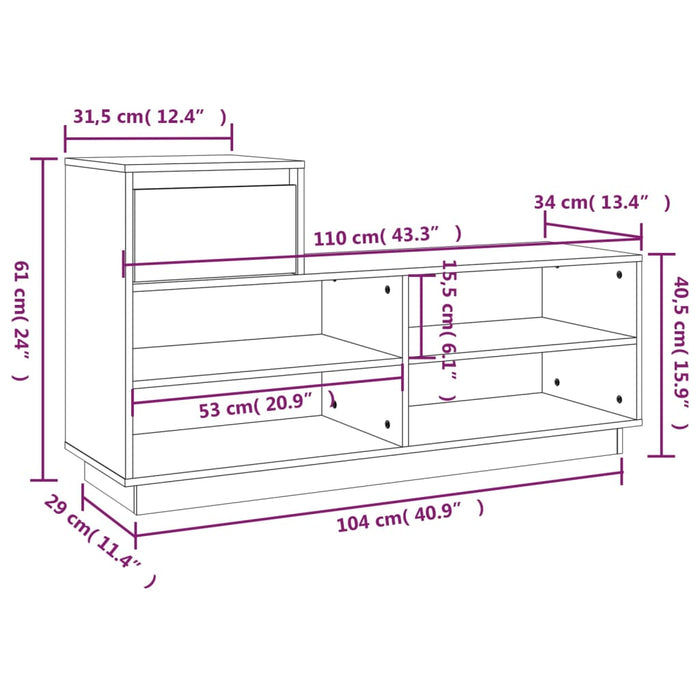 Schoenenkast 110X34X61 Cm Massief Grenenhout