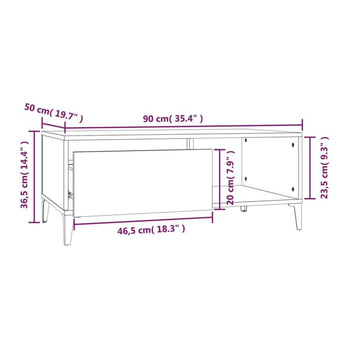 Salontafel 90X50X36,5 Cm Bewerkt Hout Kleurig