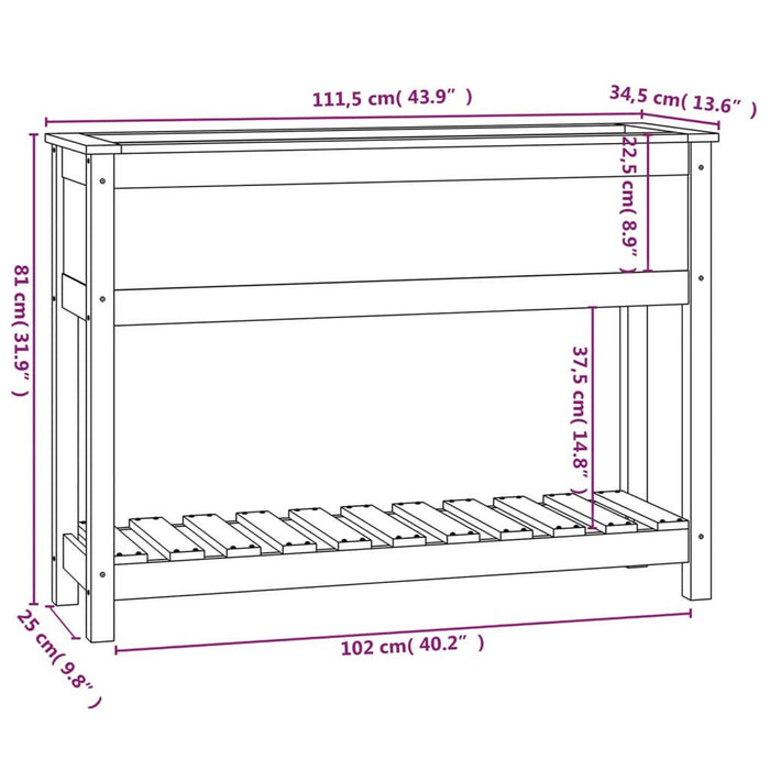 Plantenbak Met Schap 111,5X34,5X81 Cm Massief Grenenhout