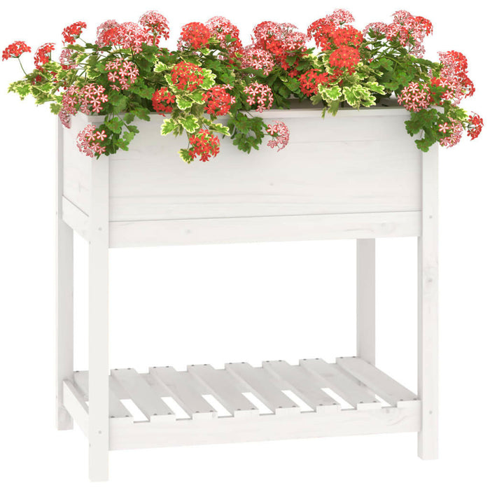 Plantenbak Met Schap 82,5X54X81 Cm Massief Grenenhout Wit