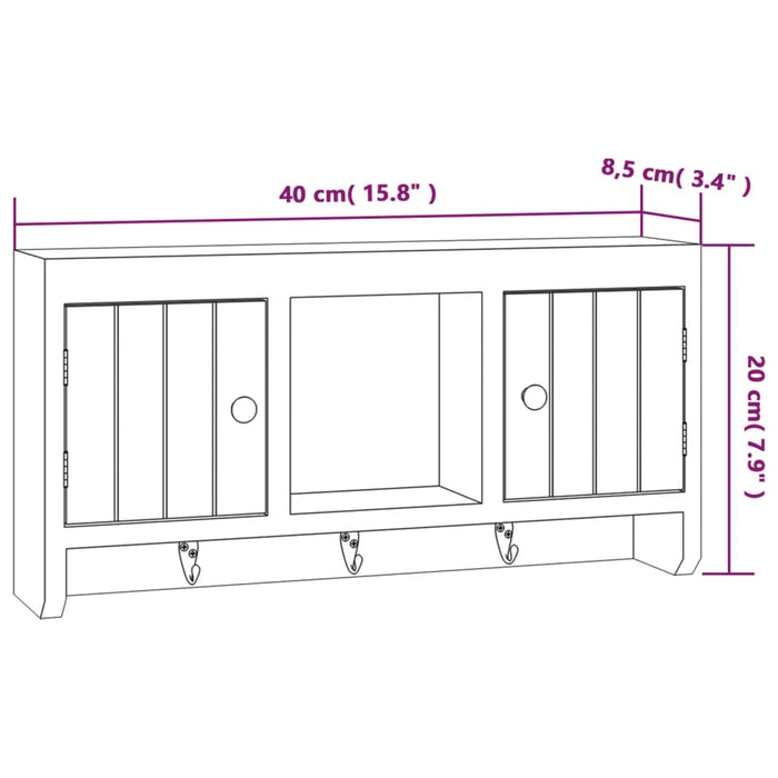 Sleutelkastje 40X8,5X20 Cm Bewerkt Hout En Staal Wit