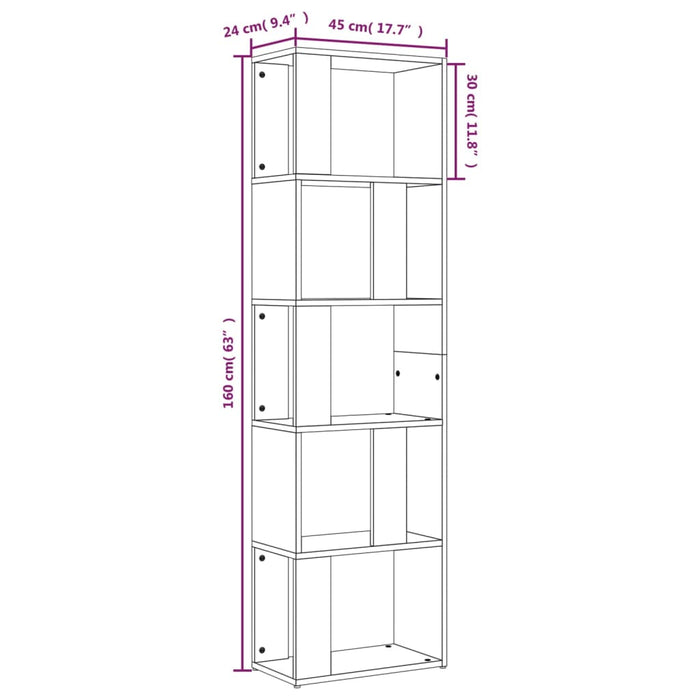 Boekenkast 45X24X160 Cm Bewerkt Hout Eikenkleurig