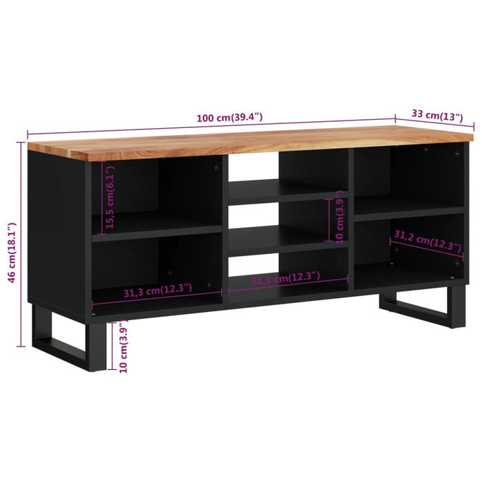 Tv-Meubel 100X33X46 Cm Massief Acaciahout En Bewerkt Hout