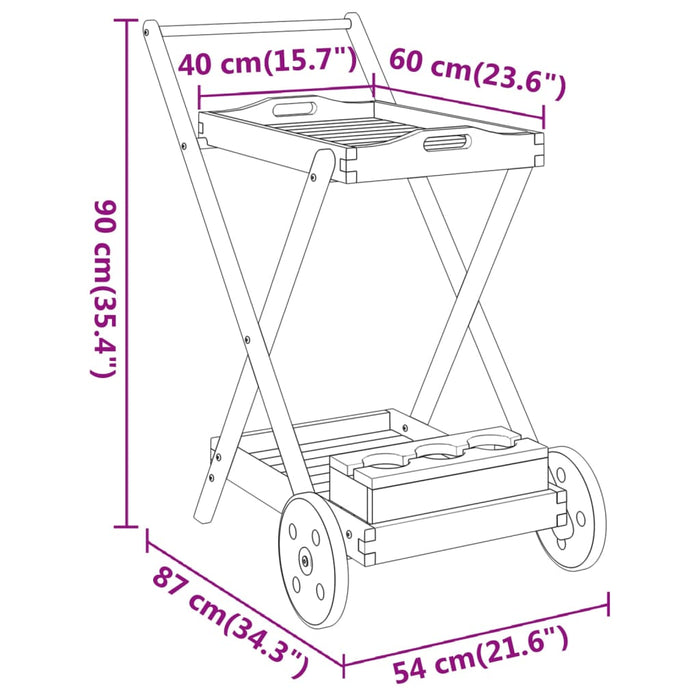 Serveerwagen 54X87X90 Cm Massief Acaciahout