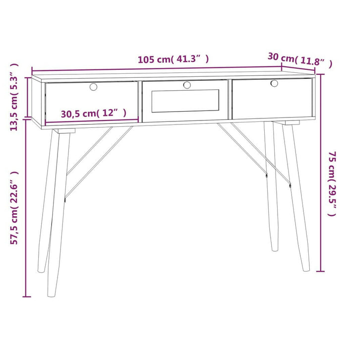 Wandtafel Met Lades 105X30X75 Cm Bewerkt Hout