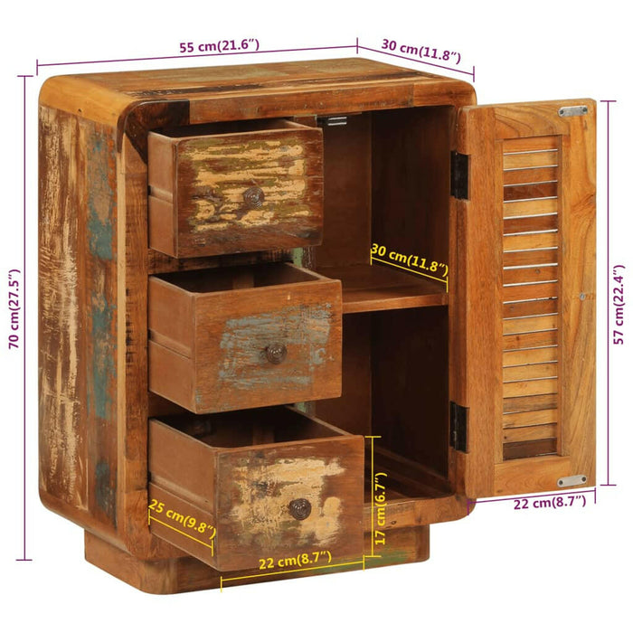 Dressoir Met 3 Lades 55X30X70 Cm Massief Gerecycled Hout