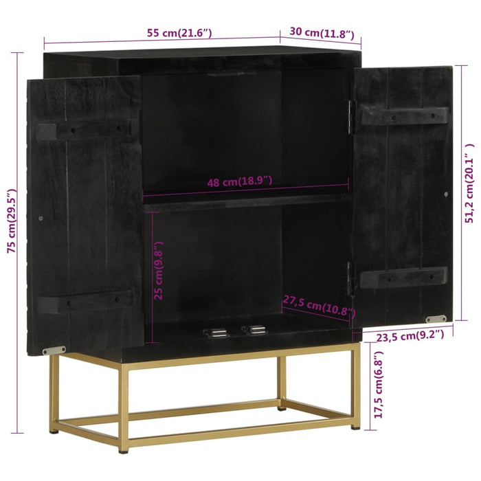 Dressoir Met 2 Deuren 55X30X75 Cm Mangohout Zwart En Goud