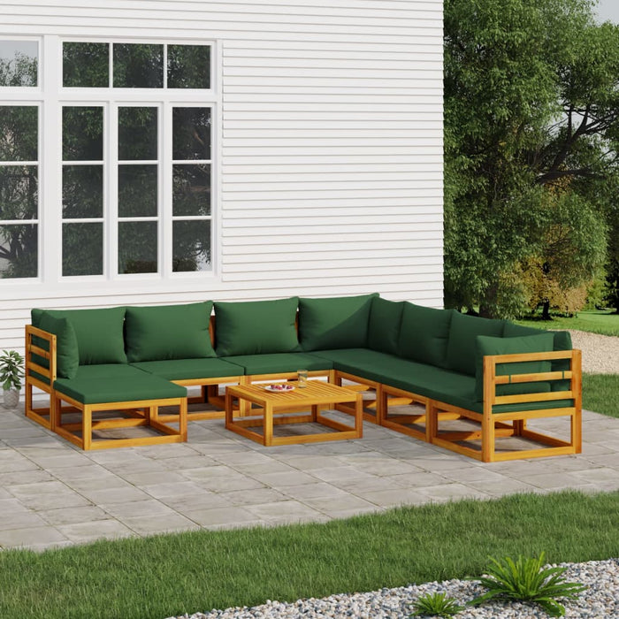 9-Delige Loungeset Met E Kussens Massief Hout