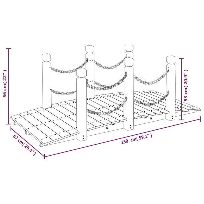 Tuinbrug Met Kettingrails 150X67X56 Cm Massief Vurenhout