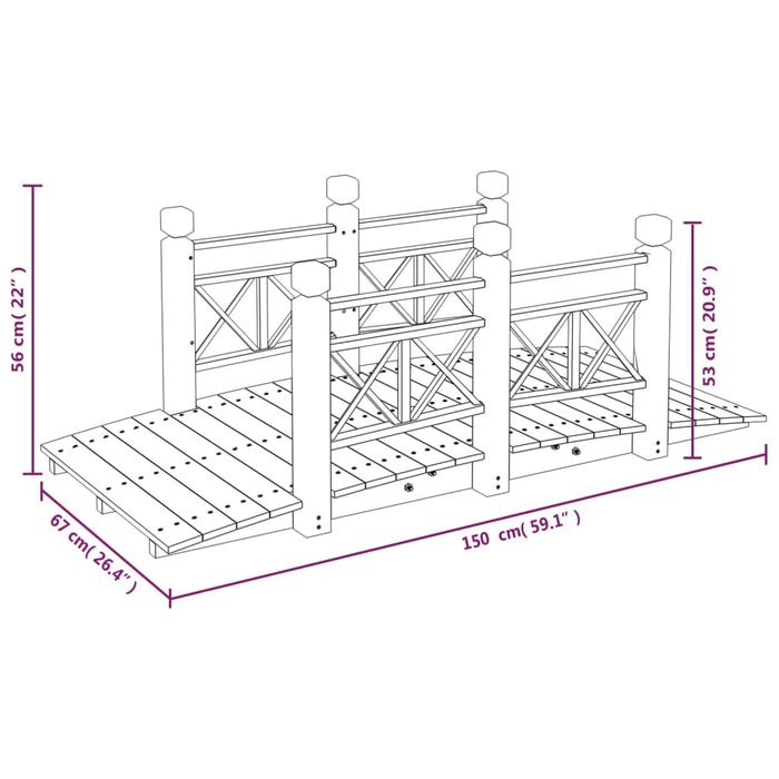 Tuinbrug Met Leuningen 150X67X56 Cm Massief Vurenhout