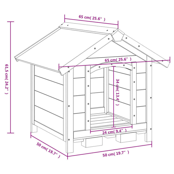 Hondenhok 65X65X61,5 Cm Massief Grenenhout Grijs