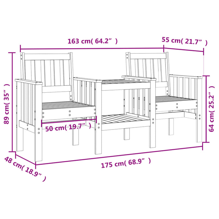 Tuinbank Met Tafel 2-Zits Massief Grenenhout Zwart