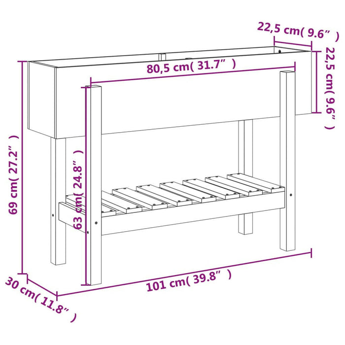 Plantenbak Verhoogd 101X30X69 Cm Massief Grenenhout Grijs