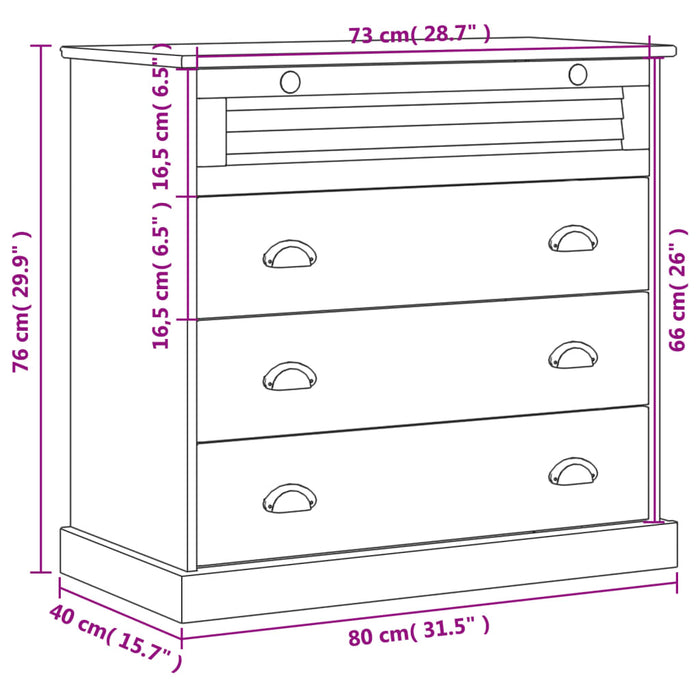 Ladekast Vigo 80X40X76 Cm Massief Grenenhout