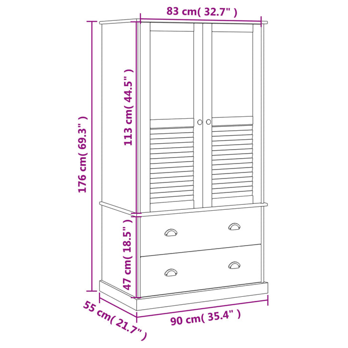 Kledingkast Vigo 90X55X176 Cm Massief Grenenhout