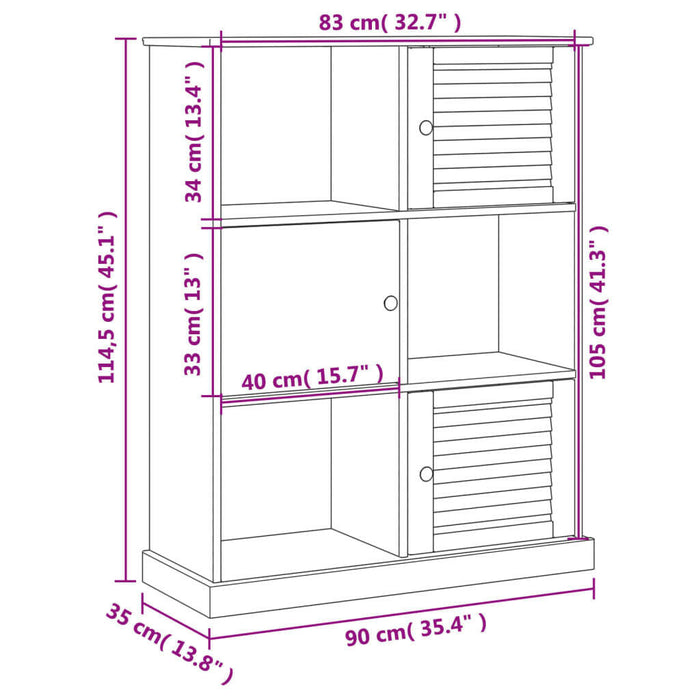 Boekenkast Vigo 90X35X114,5 Cm Massief Grenenhout