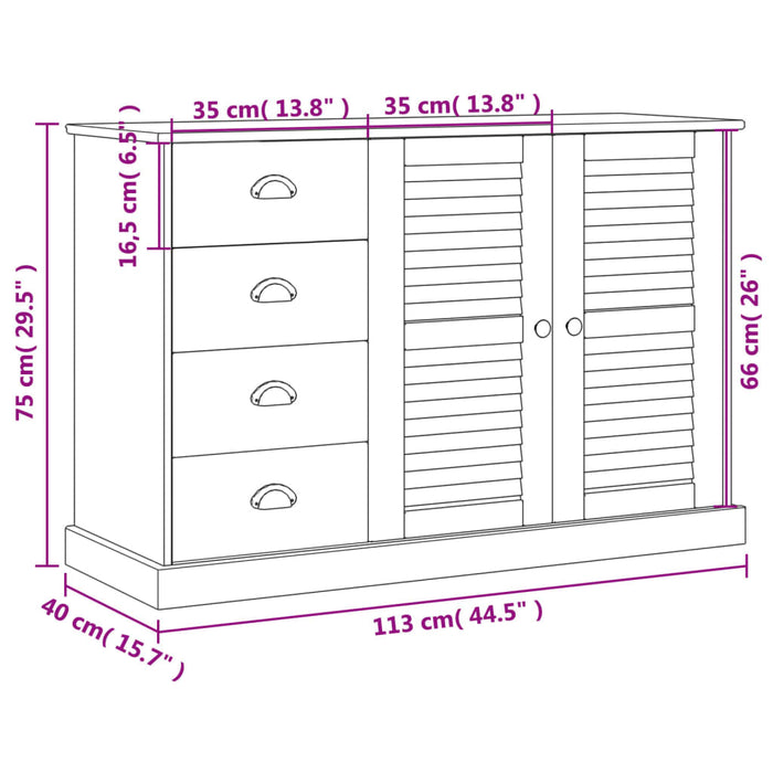 Dressoir Met Lades Vigo 113X40X75 Cm Massief Grenenhout