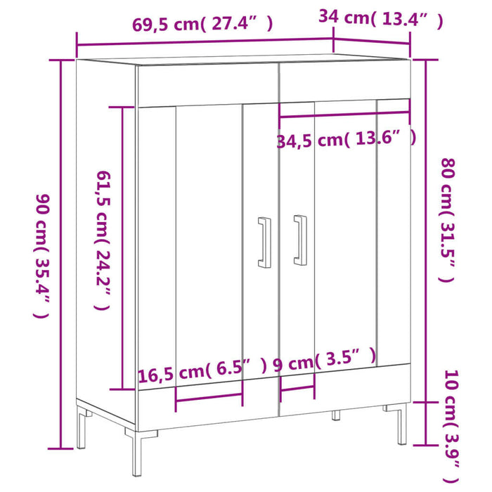 Dressoir 69,5X34X90 Cm Bewerkt Hout Grijs Sonoma Eikenkleurig