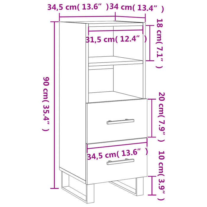 Dressoir 34,5X34X90 Cm Bewerkt Hout