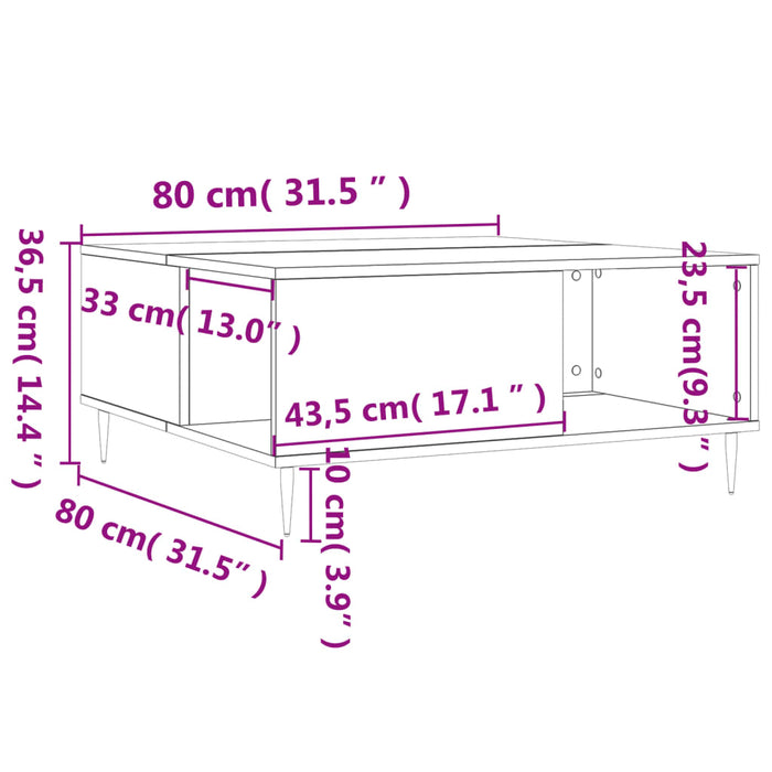 Salontafel 80X80X36,5 Cm Bewerkt Hout Eikenkleurig