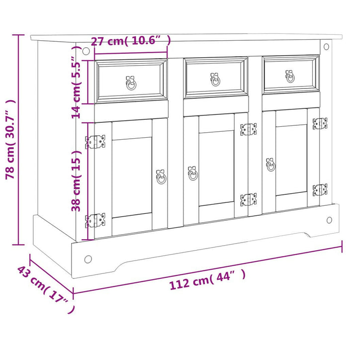 Dressoir Corona 112X43X78 Cm Massief Mexicaans Grenenhout Bruin