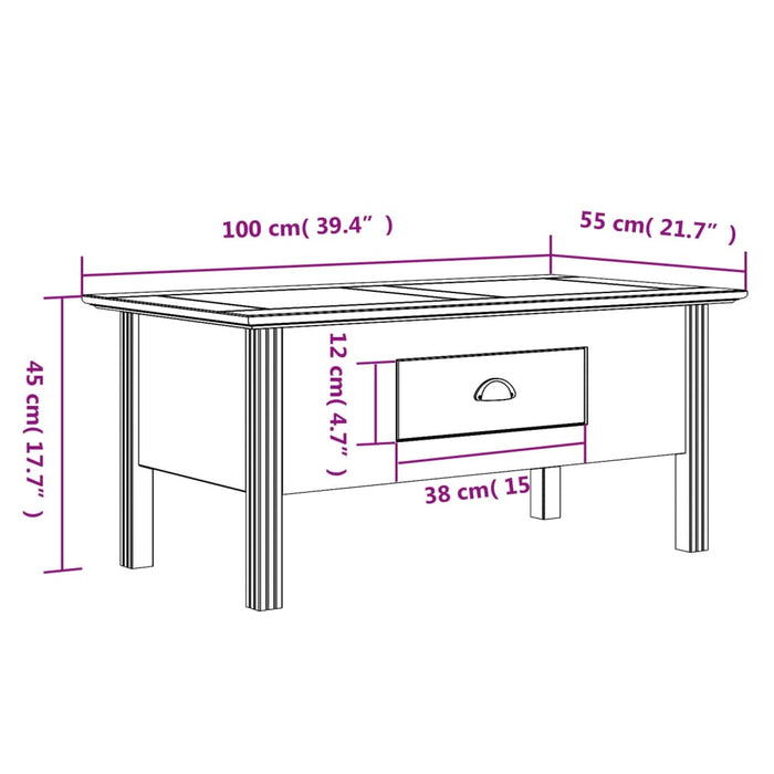 Salontafel Bodo 100X55X45 Cm Massief Grenenhout Wit En