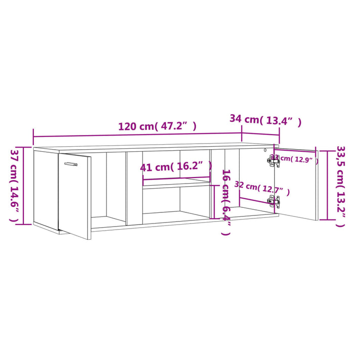 Tv-Meubel 120X34X37 Cm Bewerkt Hout Grijs Sonoma Eikenkleurig