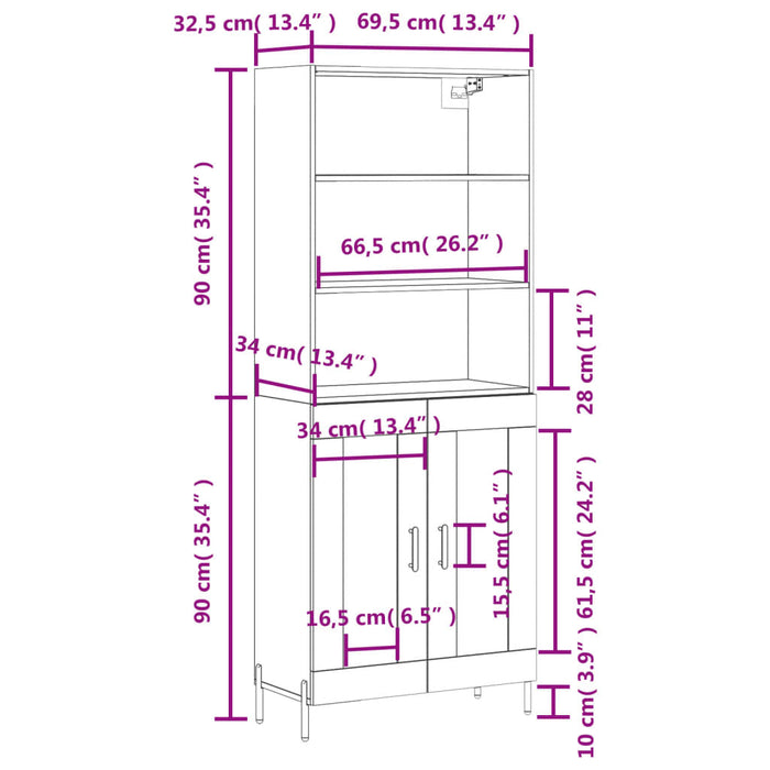 Hoge Kast 69,5X34X180 Cm Bewerkt Hout Kleurig