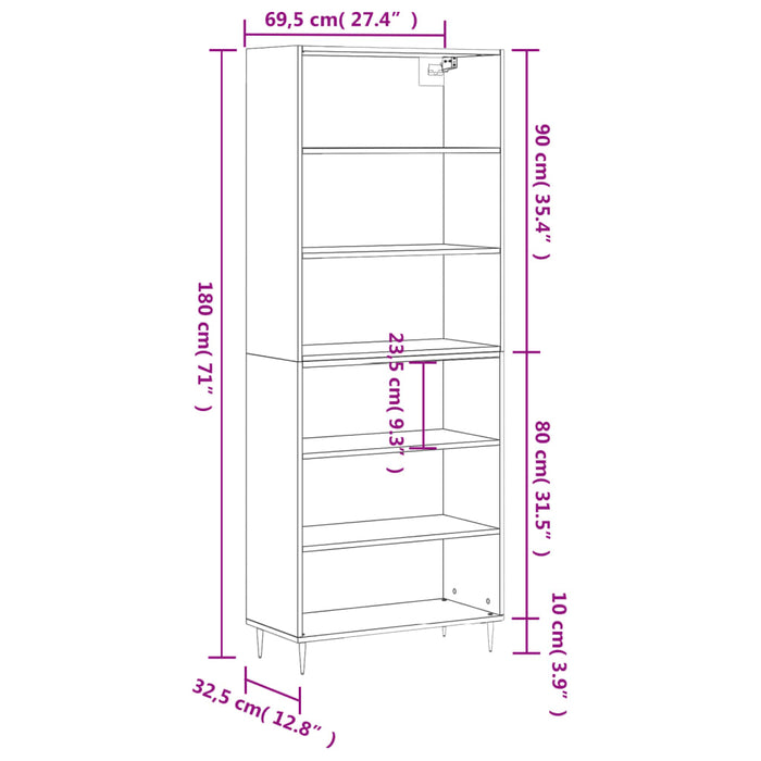 Hoge Kast 69,5X32,5X180 Cm Bewerkt Hout Kleurig