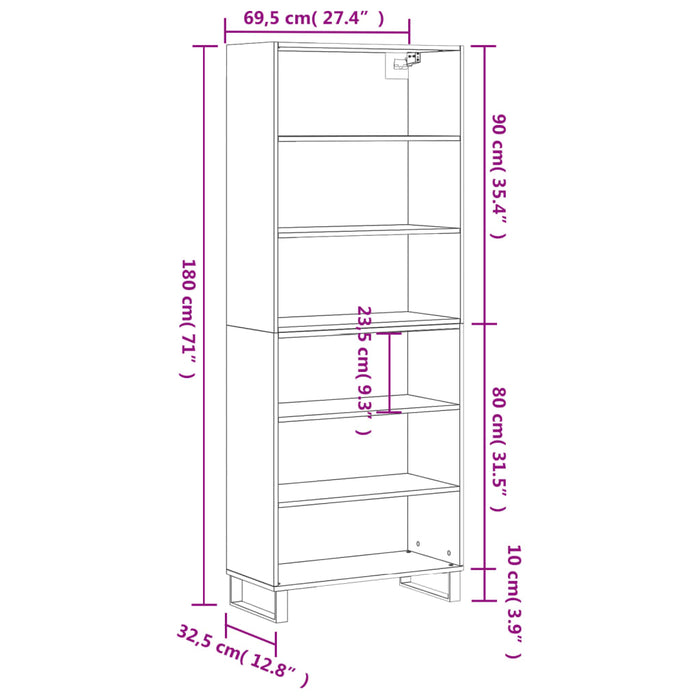 Hoge Kast 69,5X32,5X180 Cm Bewerkt Hout Kleurig