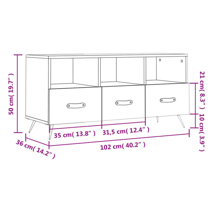 Tv-Meubel 102X36X50 Cm Bewerkt Hout Sonoma Eikenkleurig