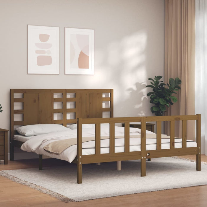 Bedframe Met Hoofdbord Massief Hout