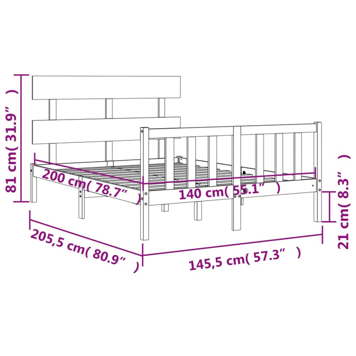 Bedframe Met Hoofdbord Massief Hout