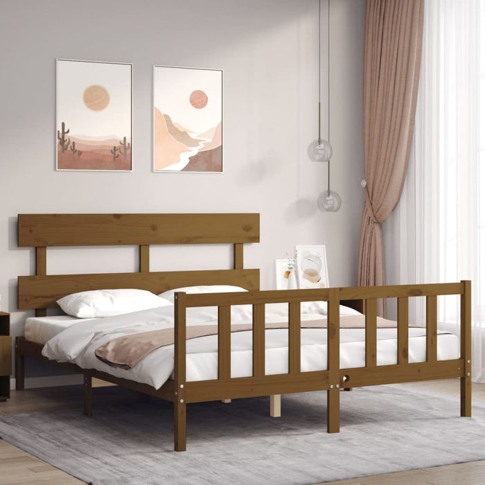 Bedframe Met Hoofdbord Massief Hout