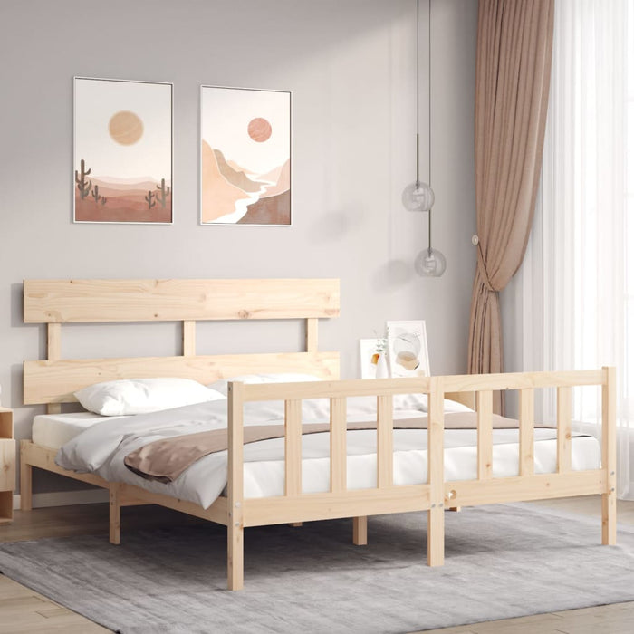 Bedframe Met Hoofdbord Massief Hout