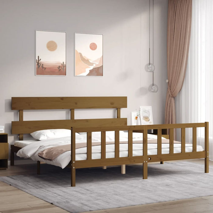 Bedframe Met Hoofdbord Massief Hout