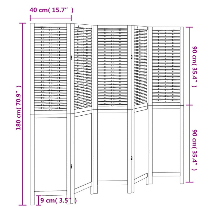 Kamerscherm Met 5 Panelen Massief Paulowniahout Wit