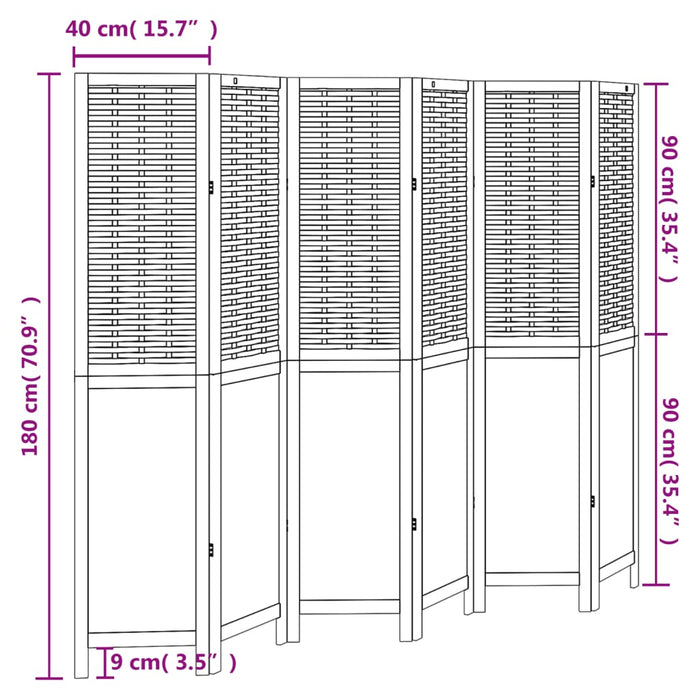 Kamerscherm Met 6 Panelen Massief Paulowniahout Wit