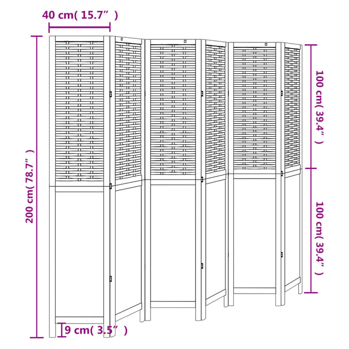 Kamerscherm Met 6 Panelen Massief Paulowniahout Wit