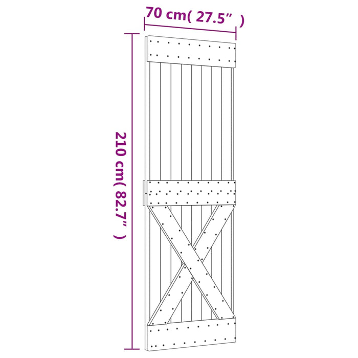 Schuifdeur Met Beslag 70X210 Cm Massief Grenenhout Zwart