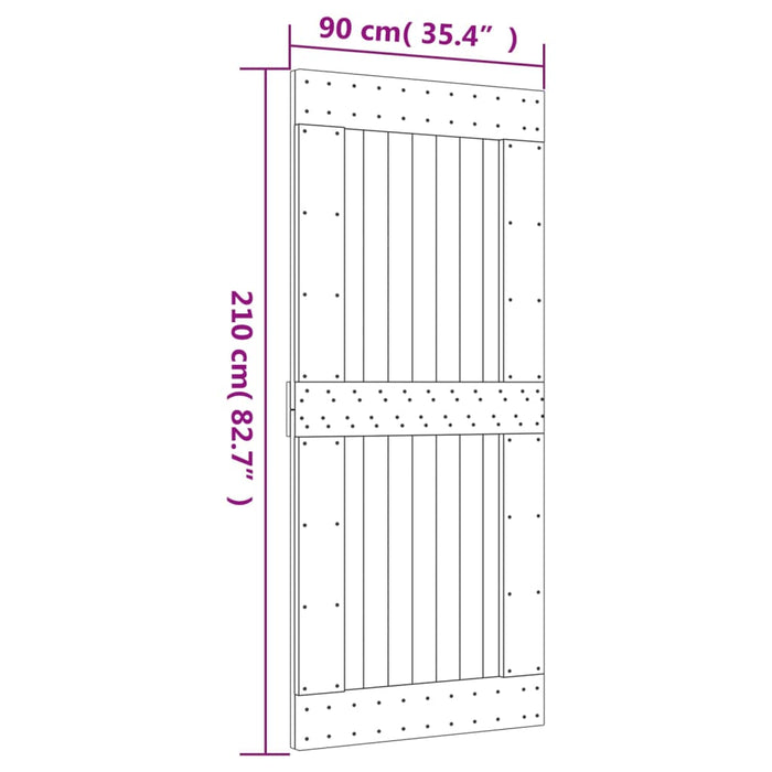 Schuifdeur Met Beslag 90X210 Cm Massief Grenenhout Zwart