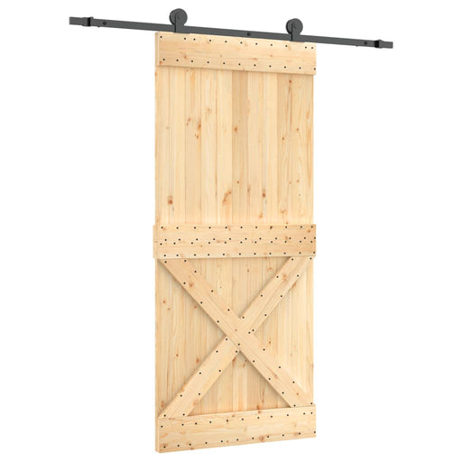 Schuifdeur Met Beslag 90X210 Cm Massief Grenenhout Grijs Ruitpatroon