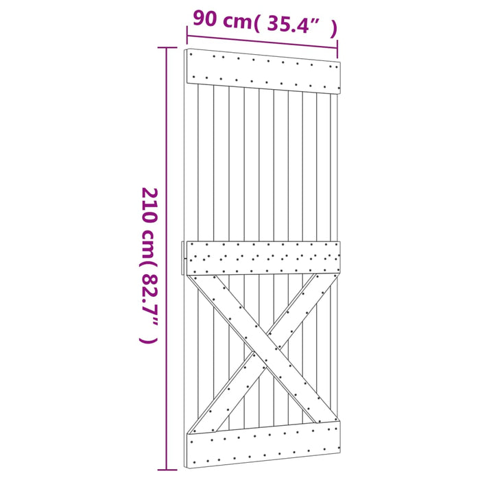 Schuifdeur Met Beslag 90X210 Cm Massief Grenenhout Grijs Ruitpatroon