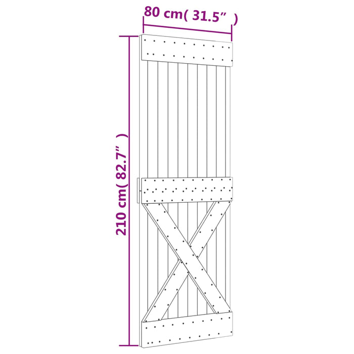 Schuifdeur Met Beslag 80X210 Cm Massief Grenenhout