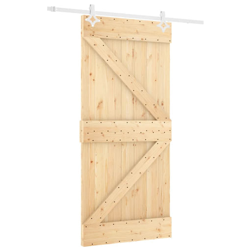 Schuifdeur Met Beslag 100X210 Cm Massief Grenenhout Grijs Ruitpatroon