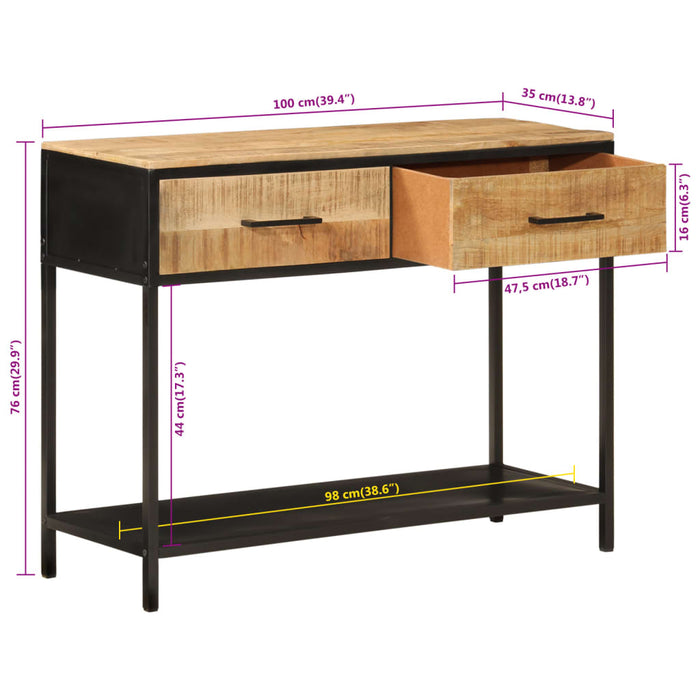 Wandtafel 100X35X76 Cm Massief Mangohout En Ijzer